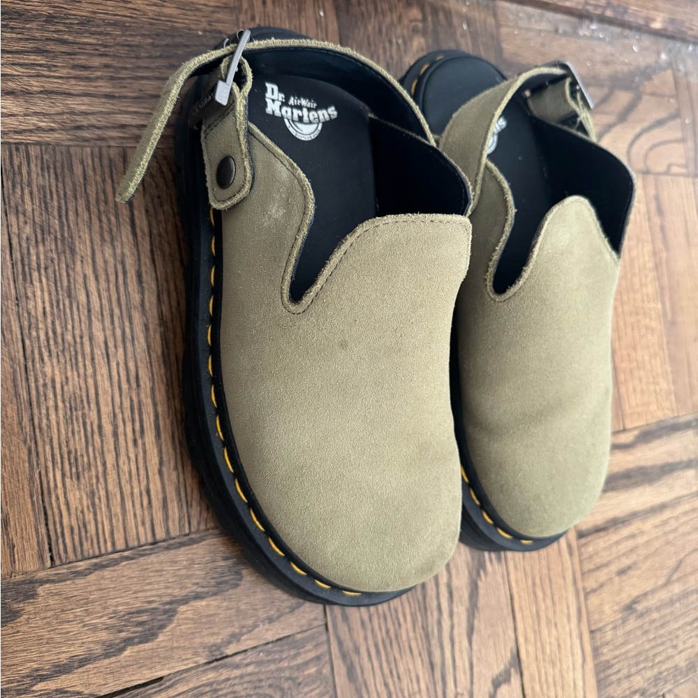 Dr. Martens Khaki Suede Slip-On Sandals